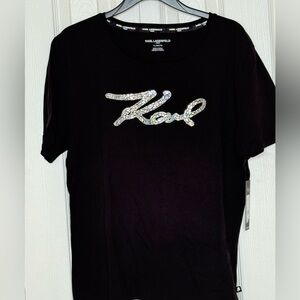 Karl Lagerfeld Tee with Glitter Logo, Gorgeous, NEW, Luxury